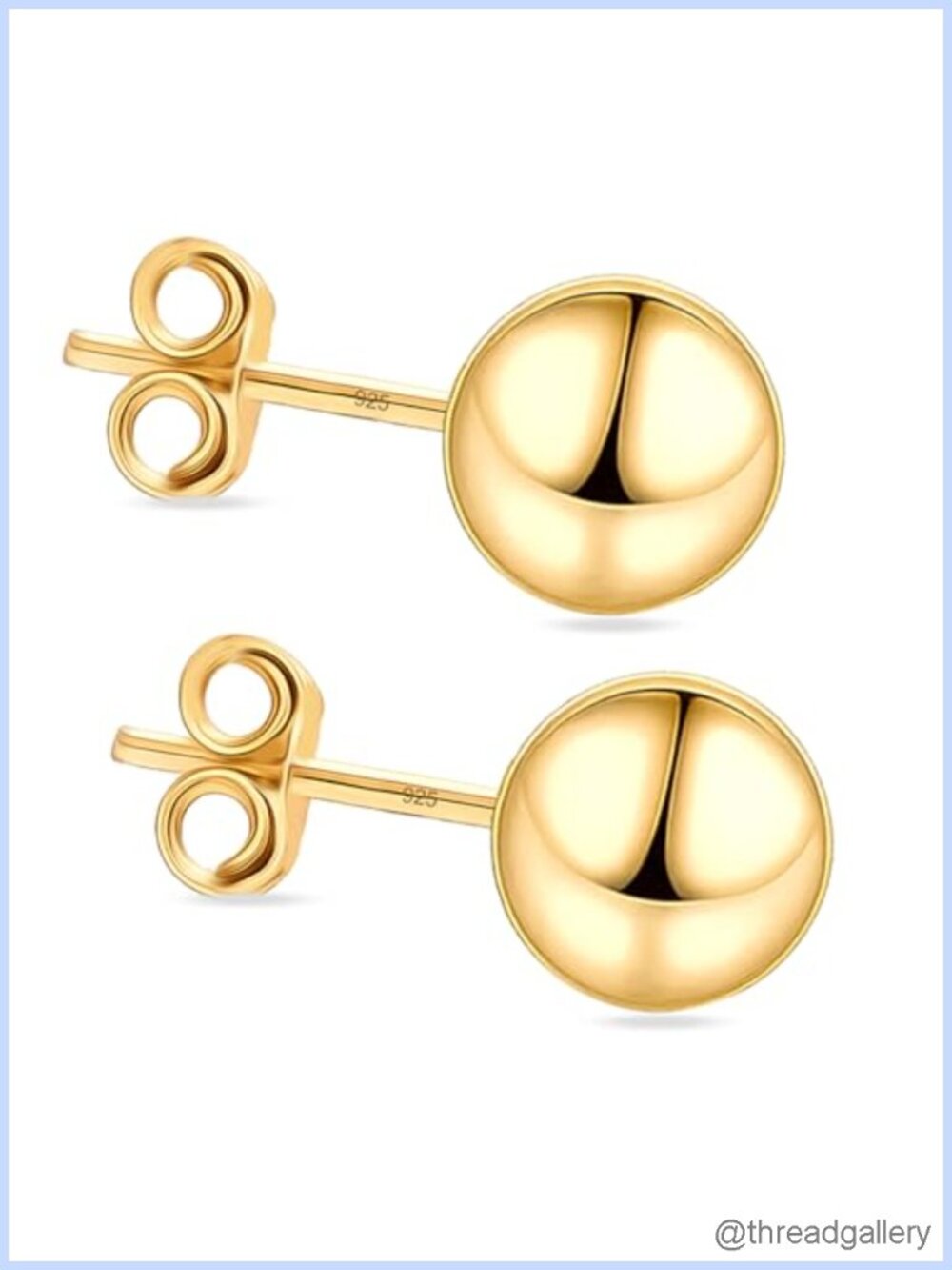 Sterling Silver Ball Stud Earrings 14K Gold Plated Round Pushback